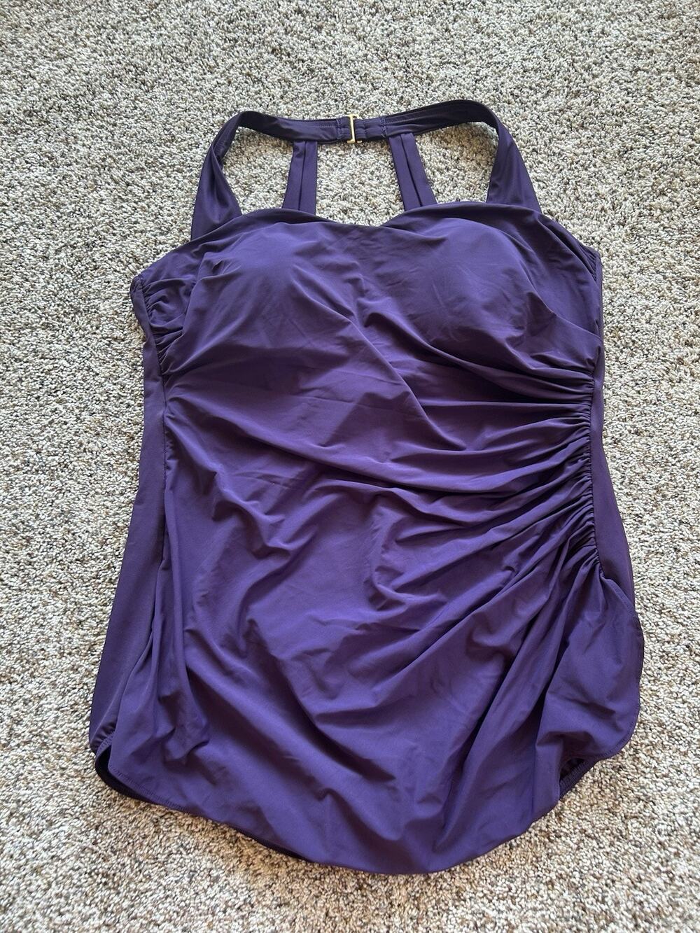 LANDS END 20W Swimsuit One Piece Ruched Wireless Skirted Front PURPLE H26